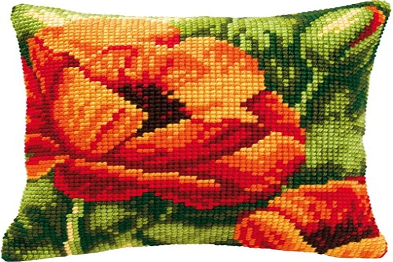 Vervaco Cross Stitch Cushion Kit Orange Flower 16"" x 16"" - Image 1